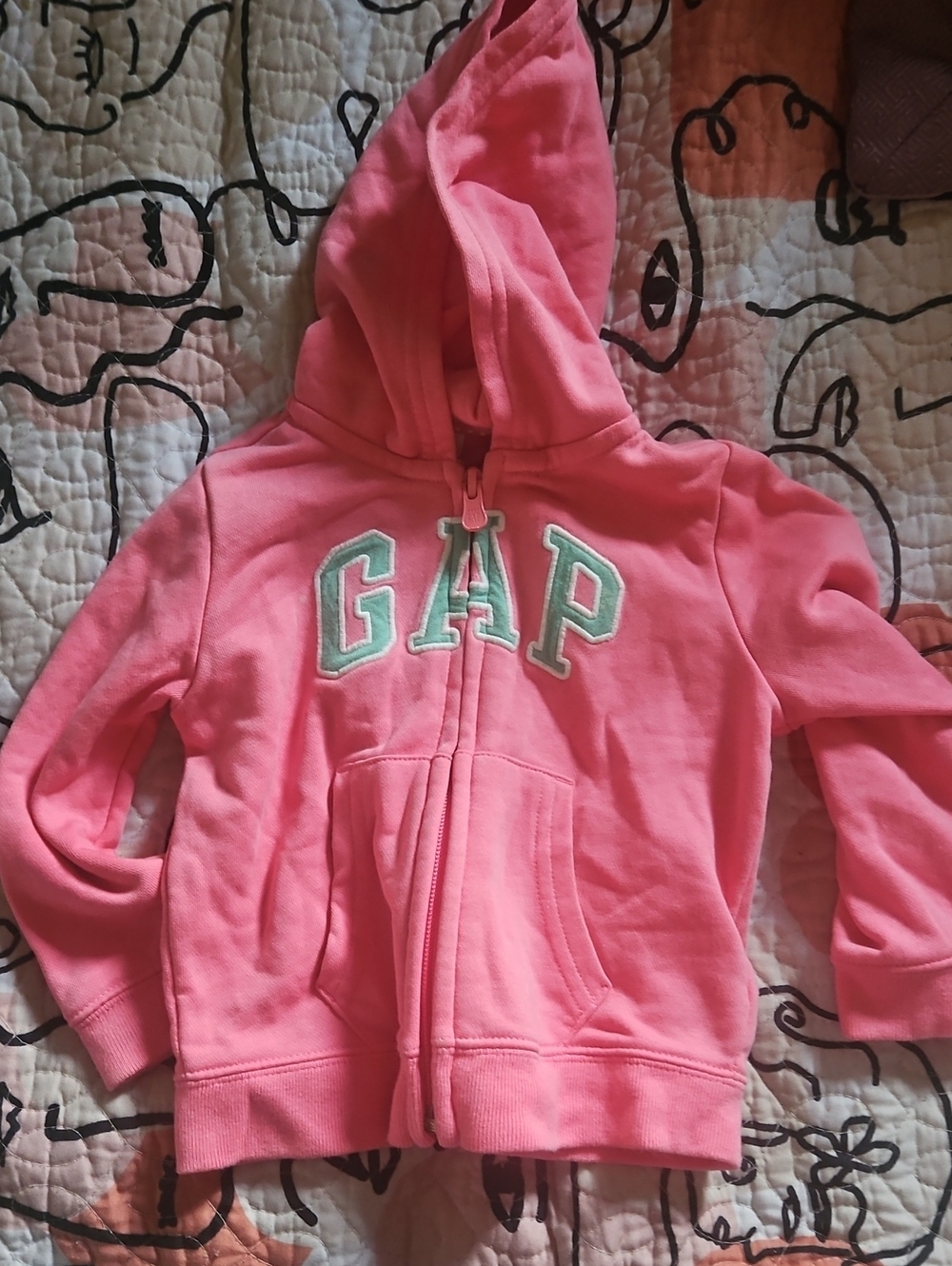 GAP Bright Pink Girls' Hooded Zip Sweatshirt with Mint Lettering